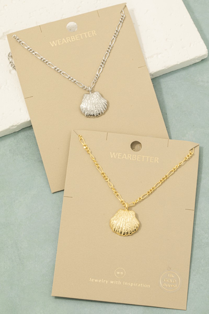 Gold Dipped Clam Shell Pendant Necklace