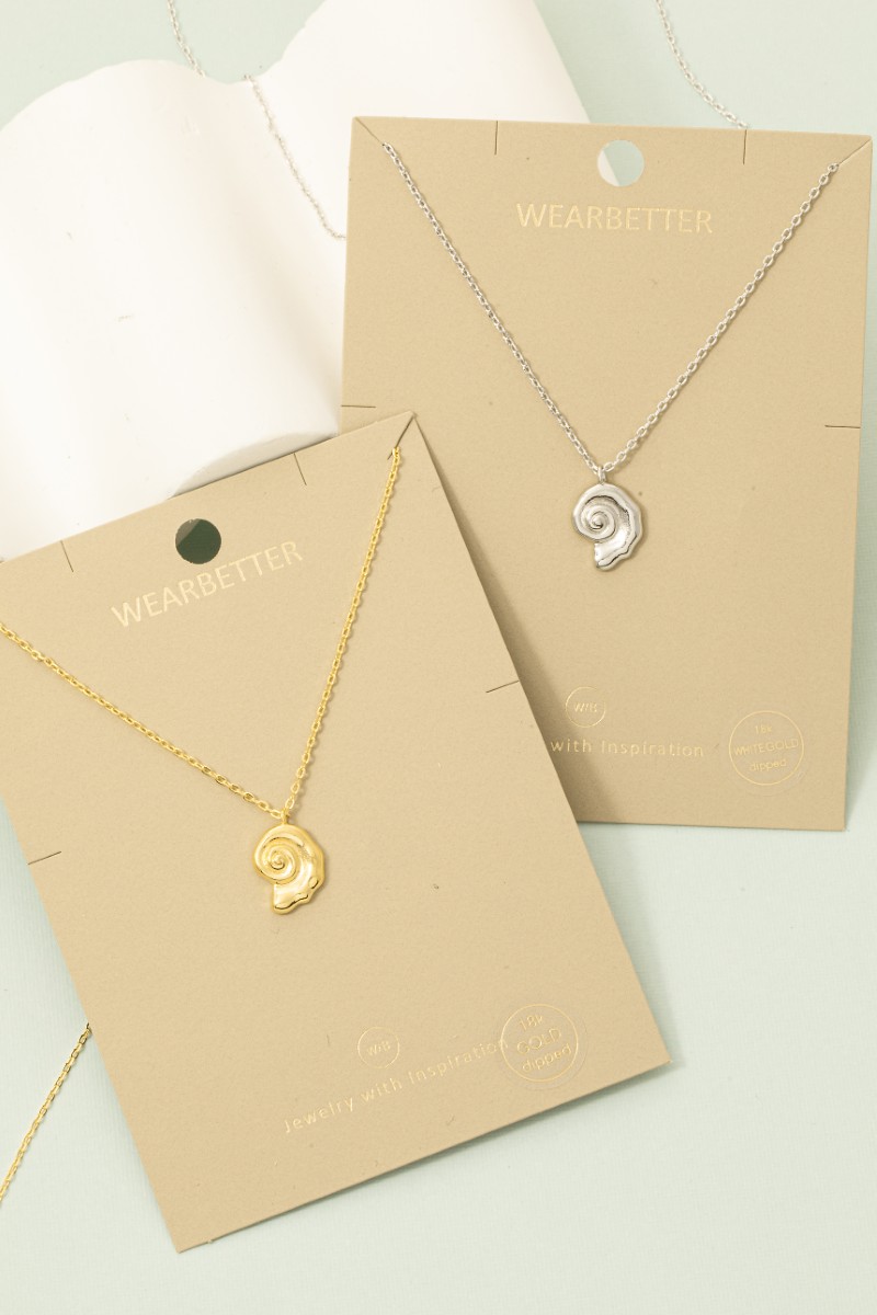Gold Dipped Spiral Sea Shell Pendant Necklace