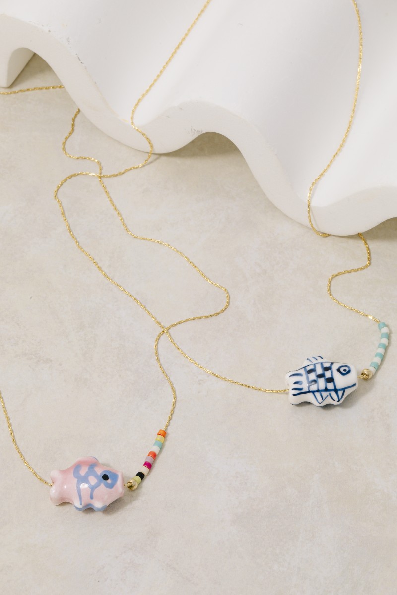 Dainty Chain Ceramic Fish Pendant Necklace