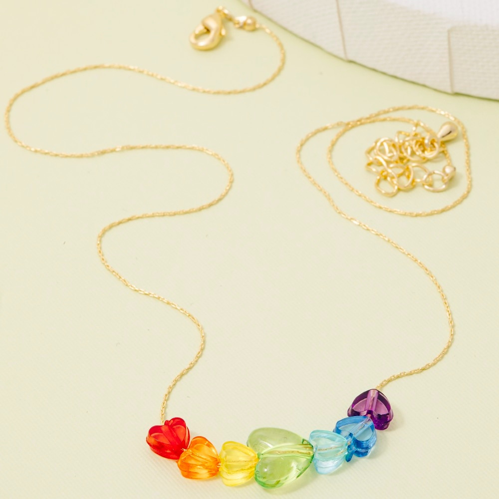 Rainbow Hearts Charm Necklace