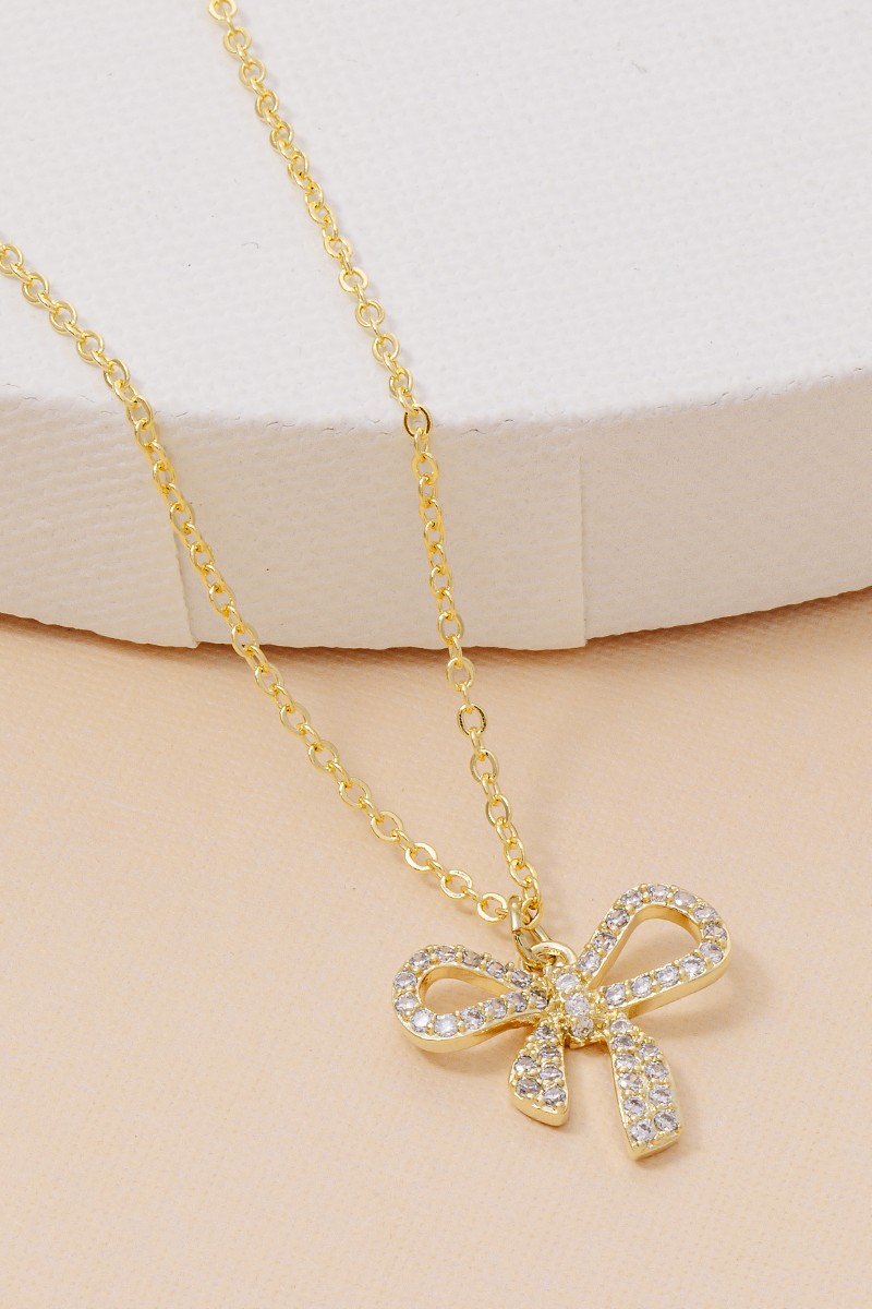 Pave Ribbon Bow Pendant Necklace