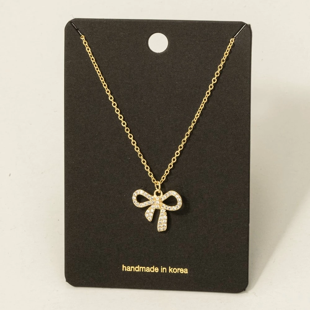 Pave Ribbon Bow Pendant Necklace