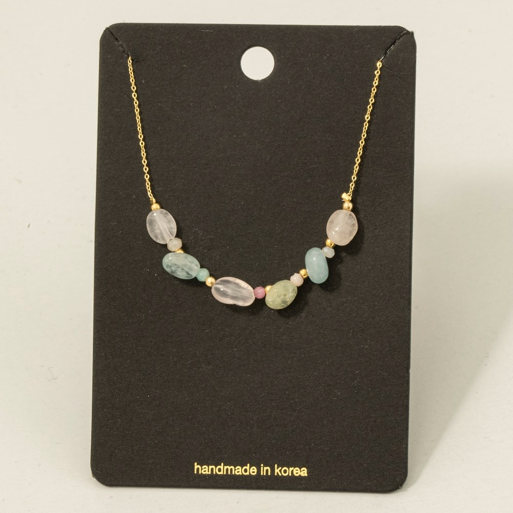 Glass Bead Assorted Gemstone Charm Necklace