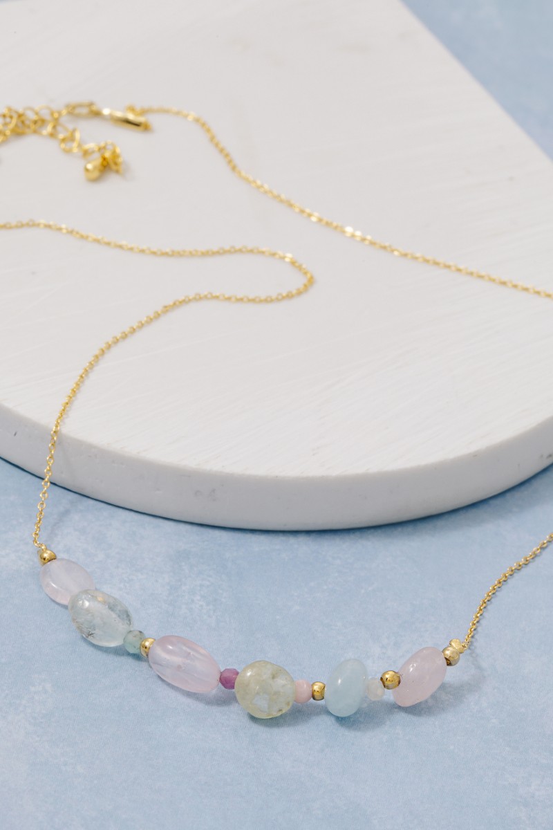 Glass Bead Assorted Gemstone Charm Necklace
