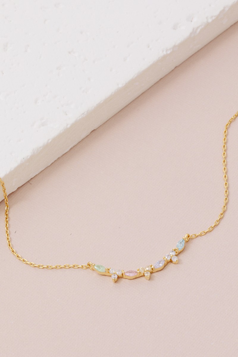Gold Dipped Floral Cz Charm Necklace