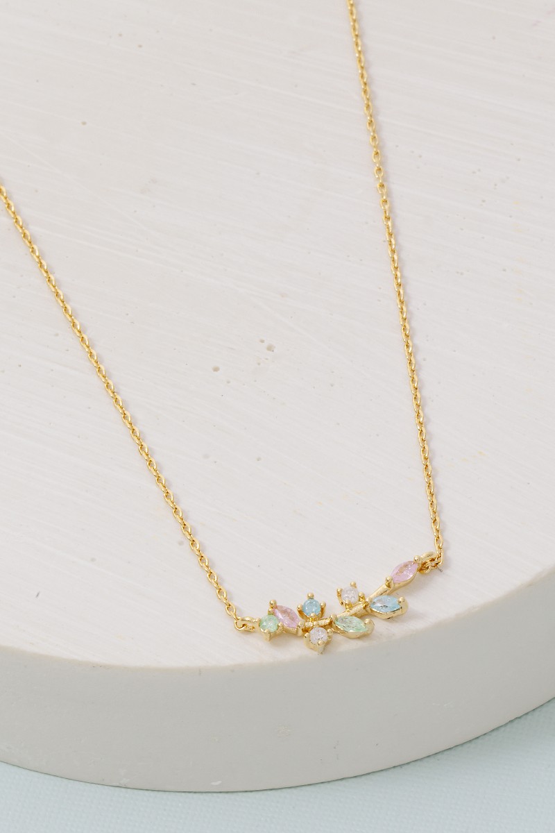 Gold Dipped Cz Leaf Pendant Necklace