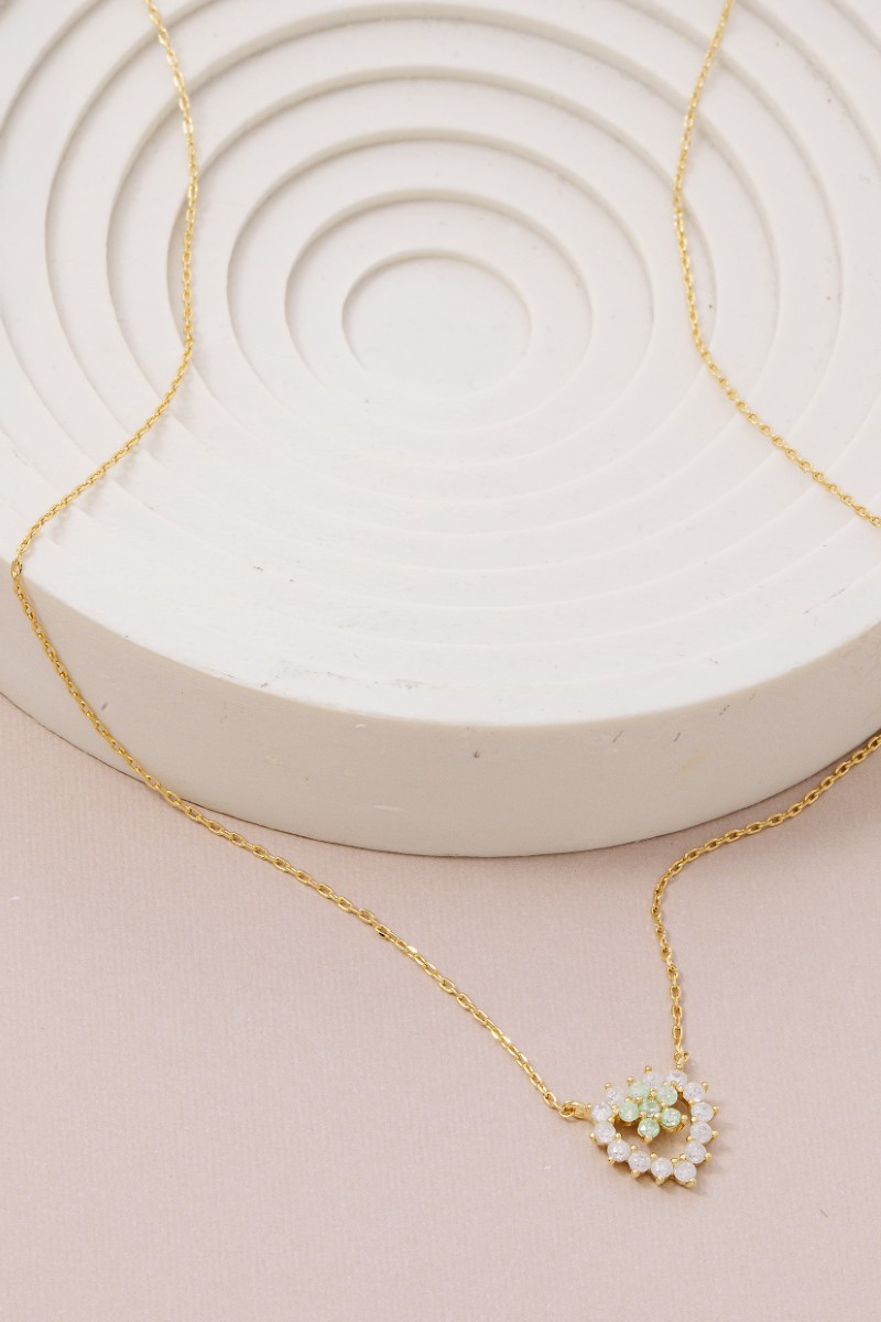 Gold Dipped Cz Flower Heart Pendant Necklace
