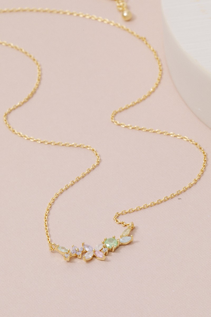 Gold Dipped Cz Butterfly Flower Charm Necklace