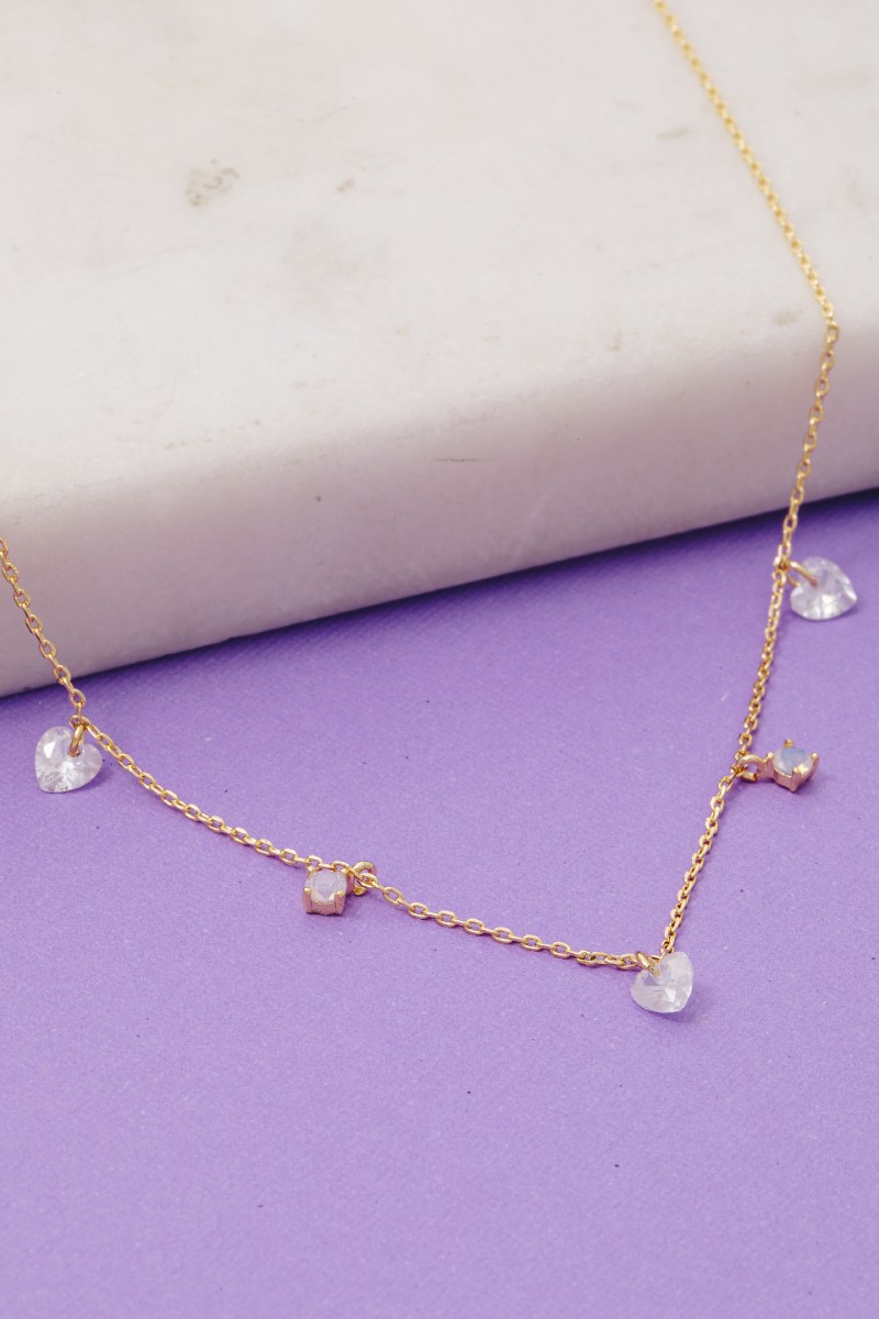 Gold Dipped Cz Heart Station Necklace