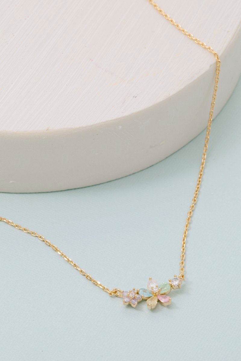 Gold Dipped Flower Cz Charm Necklace