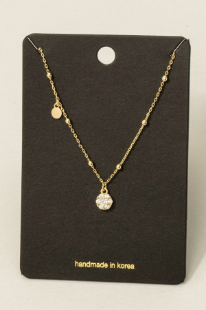 Cz Studded Flower Disc Pendant Necklace
