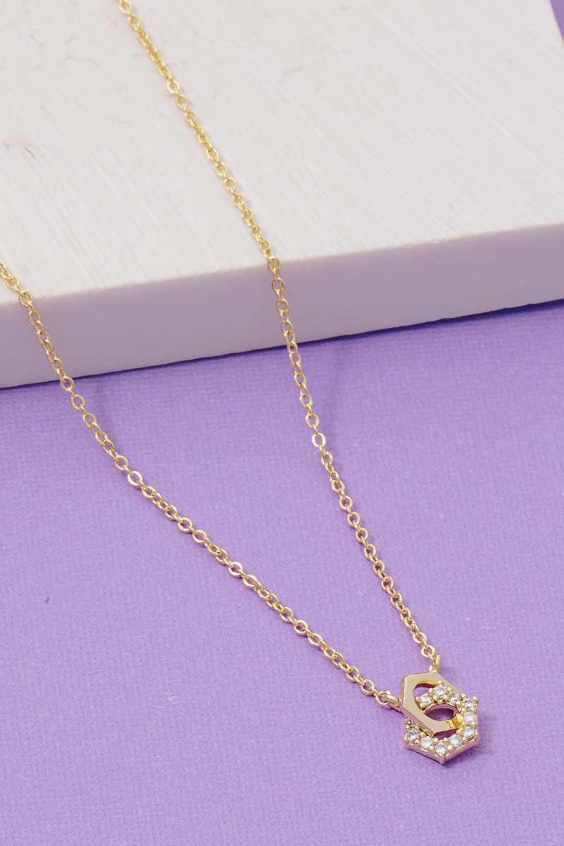 Cz Hexagonal Nuts Charm Necklace