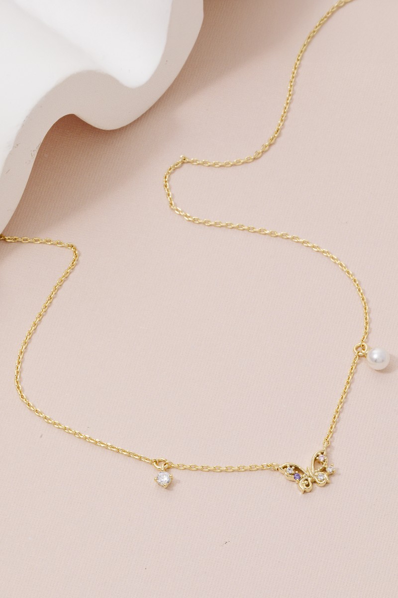 Pearl Butterfly Charms Necklace