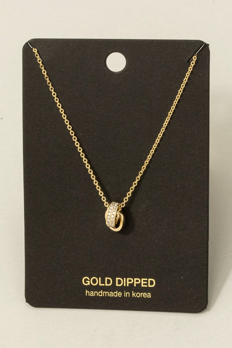 Cz Double Ring Link Pendant Necklace