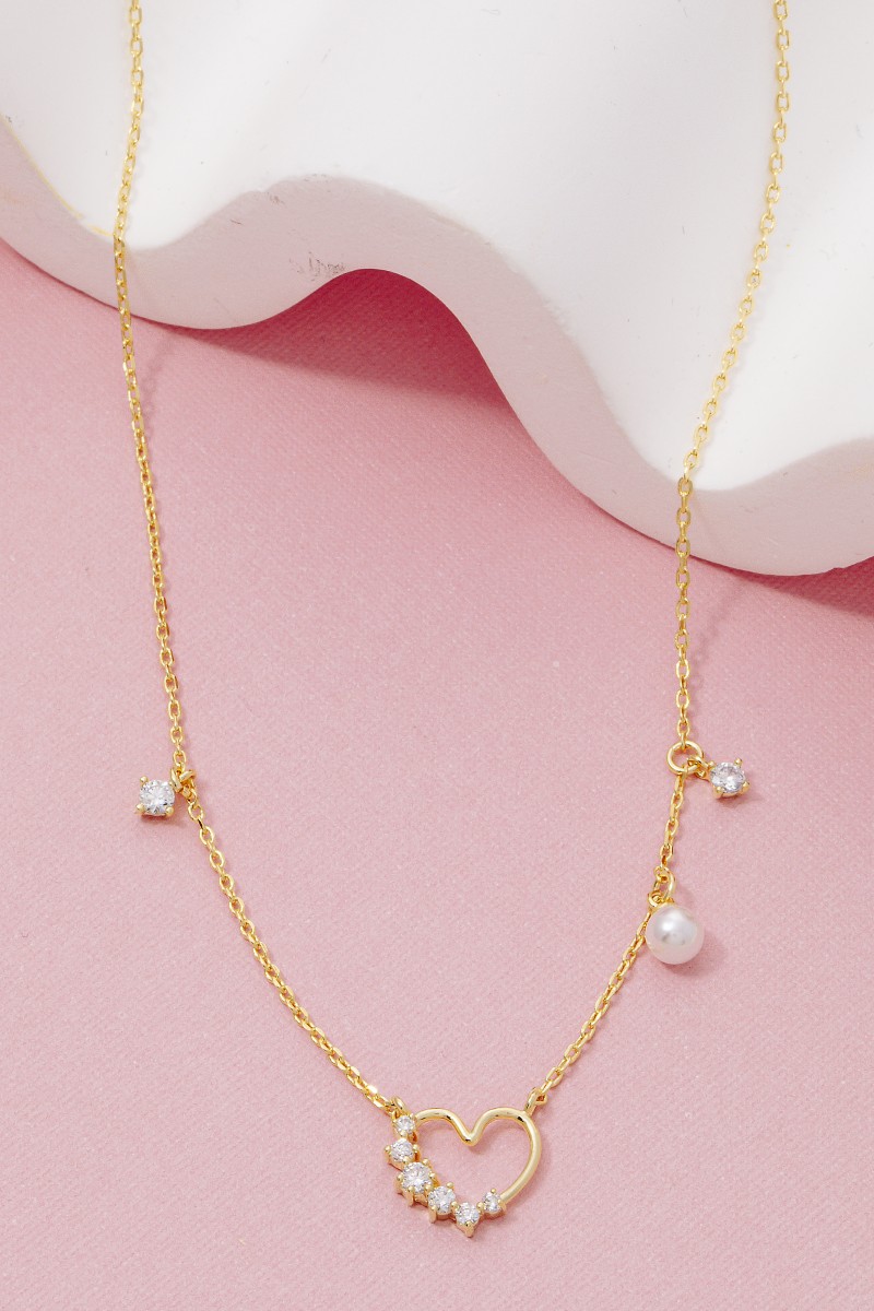 Cz Heart Cutout Charms Necklace