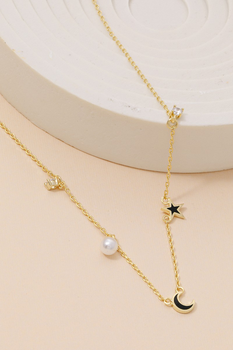 Crescent Moon Stars Charms Necklace