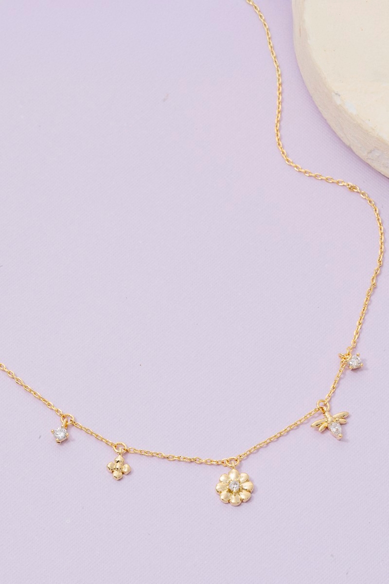 Cz Flower Charms Necklace