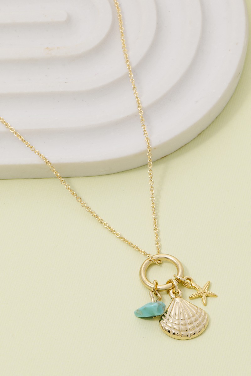 Sea Life Stone Seashell Charms Necklace