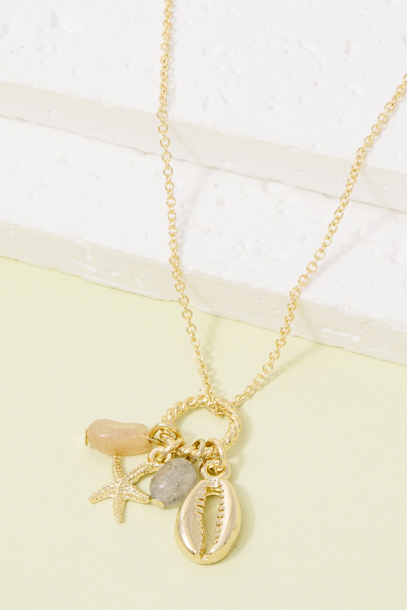 Stone And Sea Life Charms Pendant Necklace