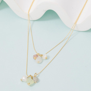 Stone And Pearl Charms Dainty Chain Necklace