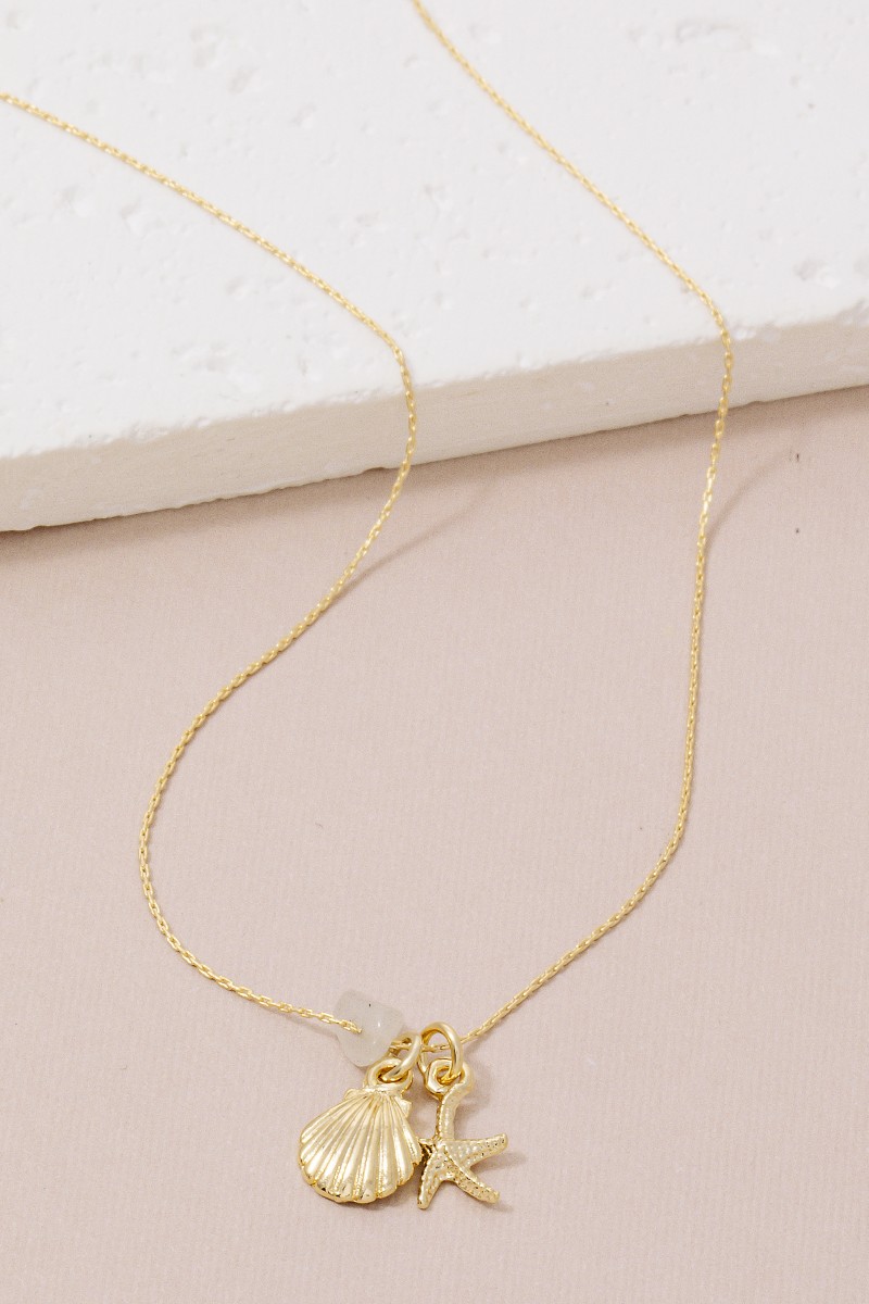 Sea Life And Stone Charm Dainty Chain Necklace