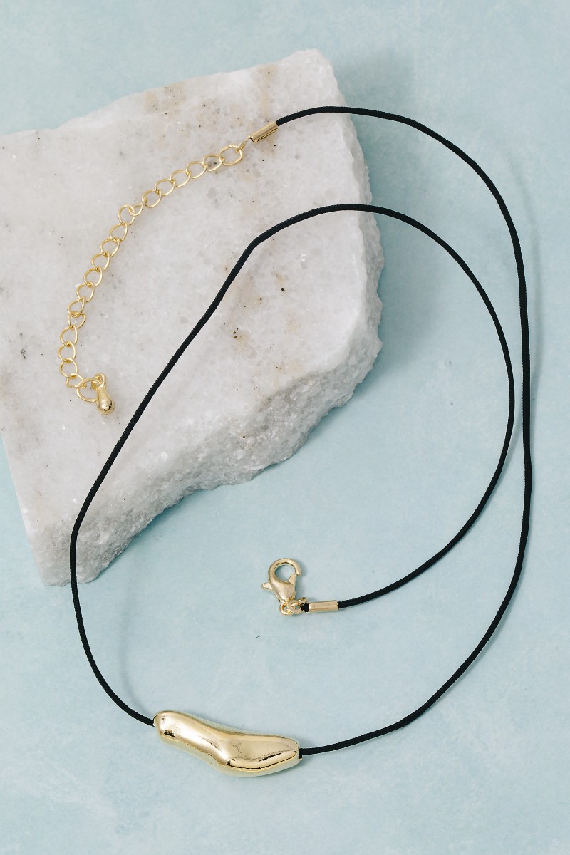 Warped Metallic Bar Pendant Cord Necklace