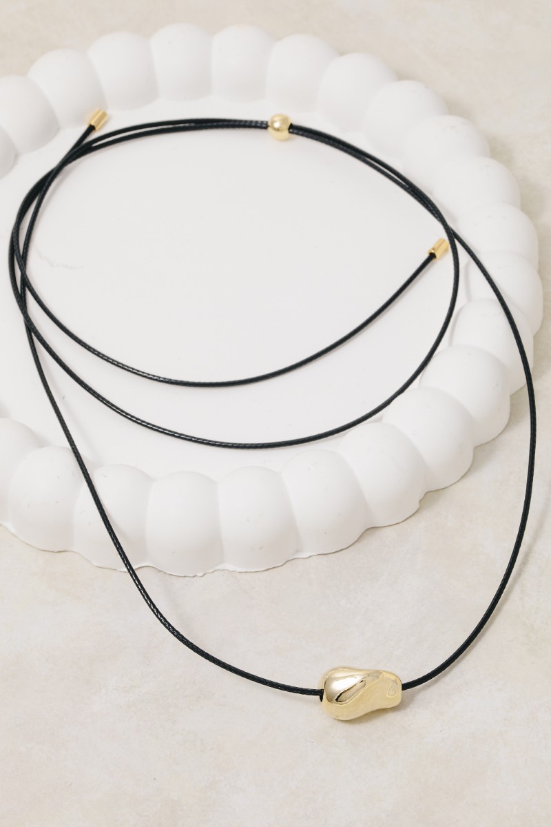 Warped Metallic Pendant Adjustable Cord Necklace