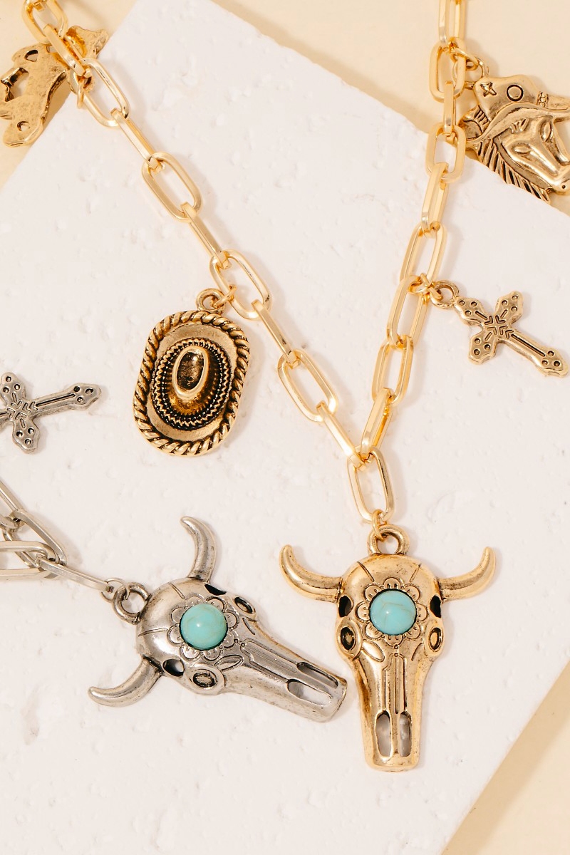 Assorted Western Bull Charm Necklace