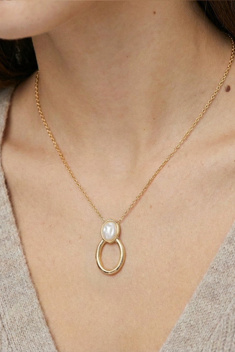 Pearl And Oval Hoop Pendant Necklace