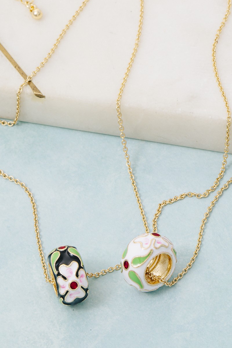 Floral Enamel Hoop Pendant Necklace