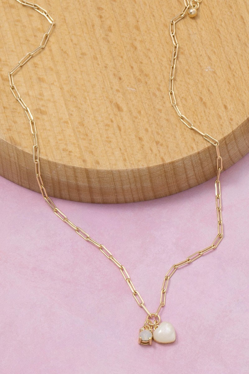 Opal And Stone Heart Chain Necklace