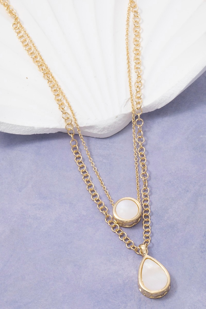 Mother Of Pearl Pendants Layered Chains Necklace