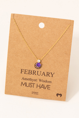 February Amethyst Gem Pendant Necklace