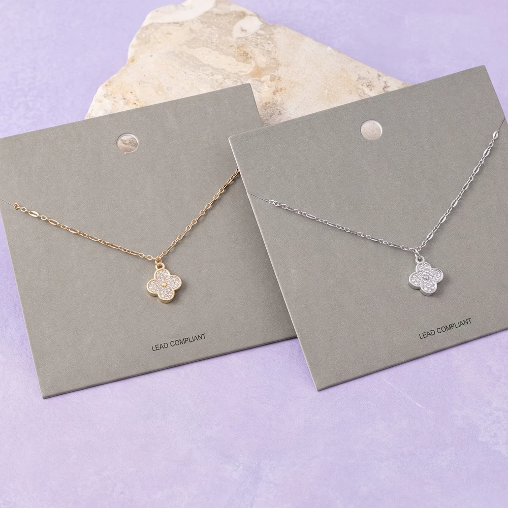 Dainty Pave Cz Clover Pendant Necklace