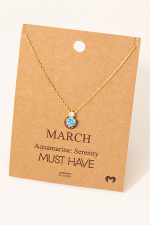 March Aquamarine Gem Pendant Necklace