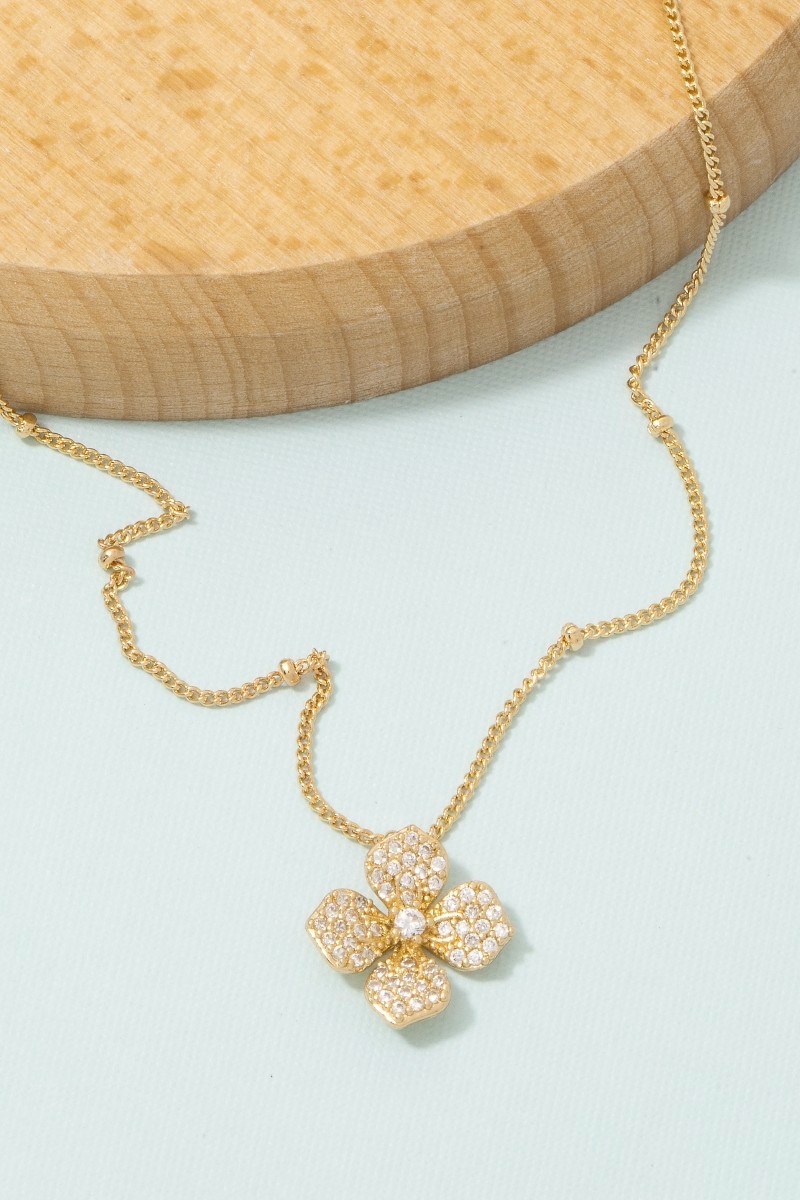 Cz Pave Flower Pendant Satellite Chain Necklace