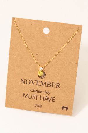 November Citrine Gem Pendant Necklace