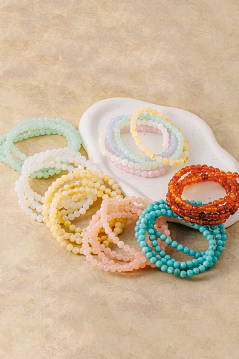 Polished Acrylic Beaded Elastic Bracelet Set