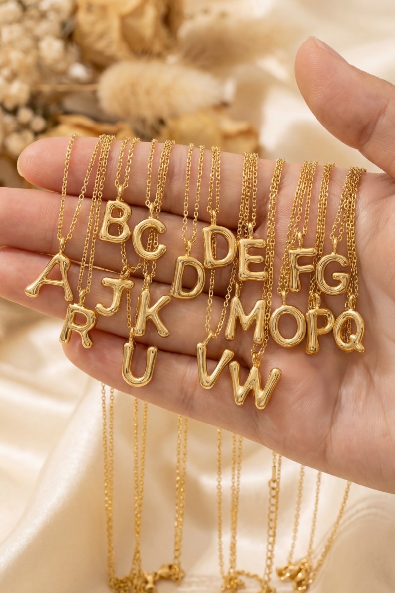 Gold Dipped Bubble Letter Pendant Necklace