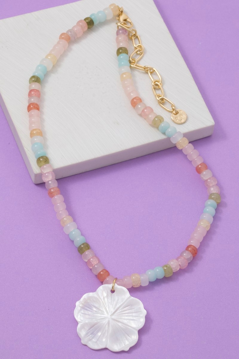 Shell Flower Pendant Mixed Beaded Necklace