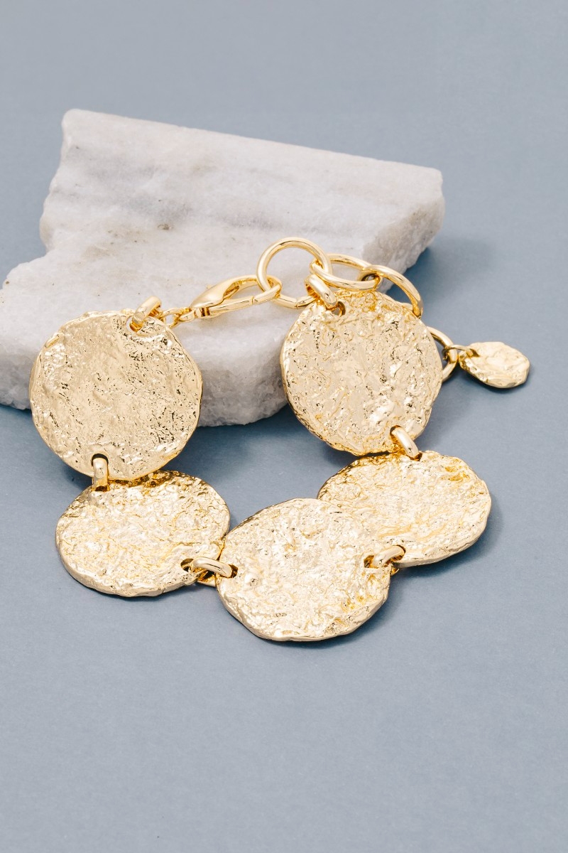 Large Textured Coins Chain Bracelet