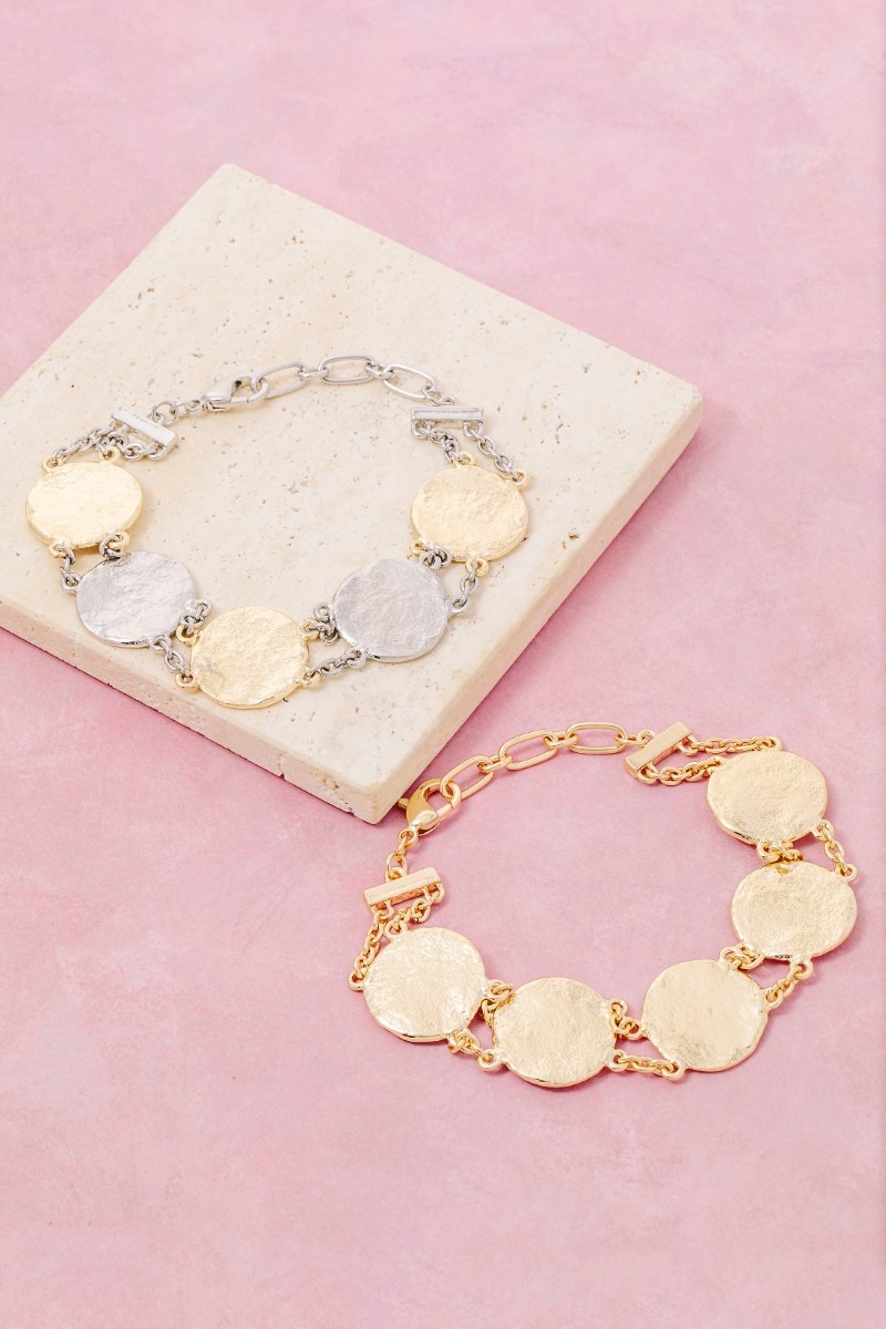 Textured Coins Chain Bracelet