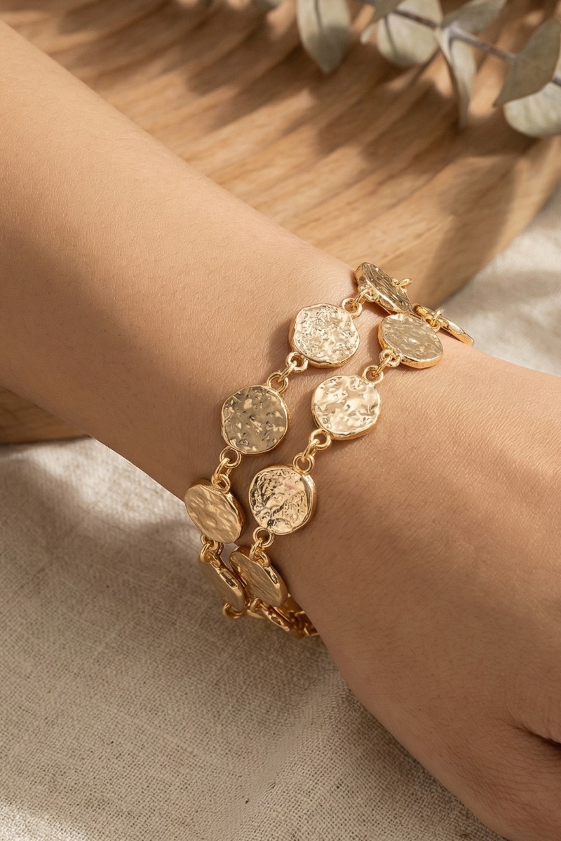 Hammered Disc Link Chain Bracelet