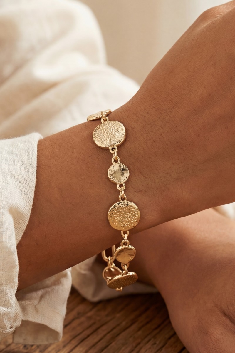 Metallic Hammered Coins Chain Bracelet