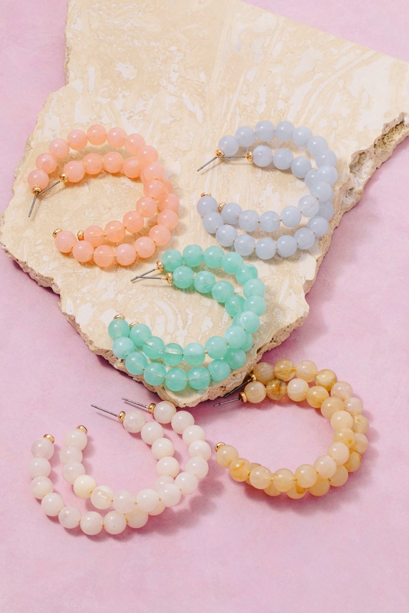 Marble Resin Ball Beaded Hoop Earrings