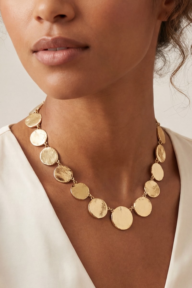 Large Textured Coins Statement Necklace