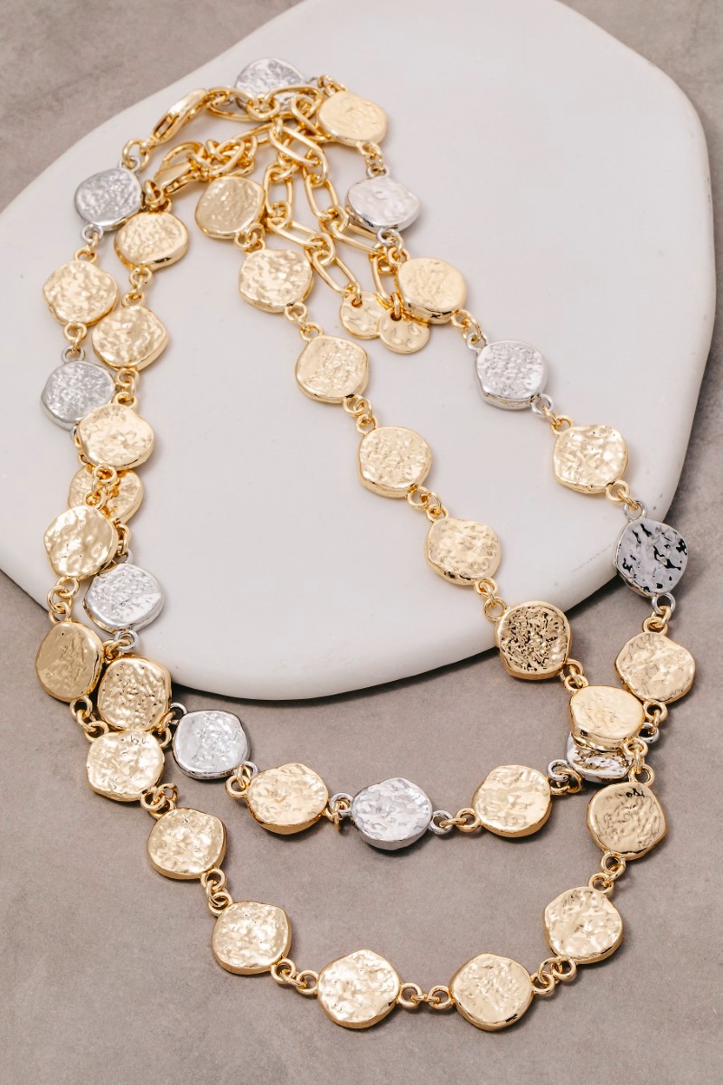 Hammered Disc Link Chain Necklace