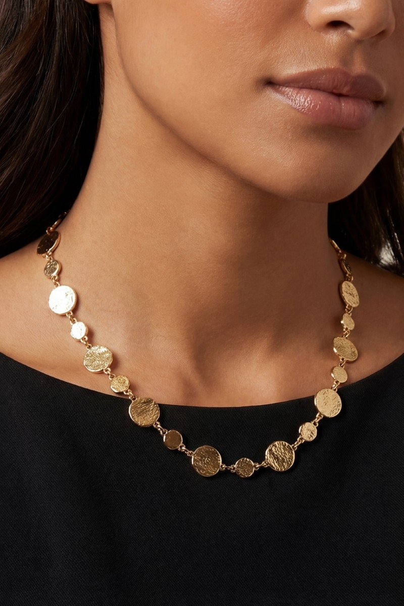 Metallic Hammered Coins Chain Necklace