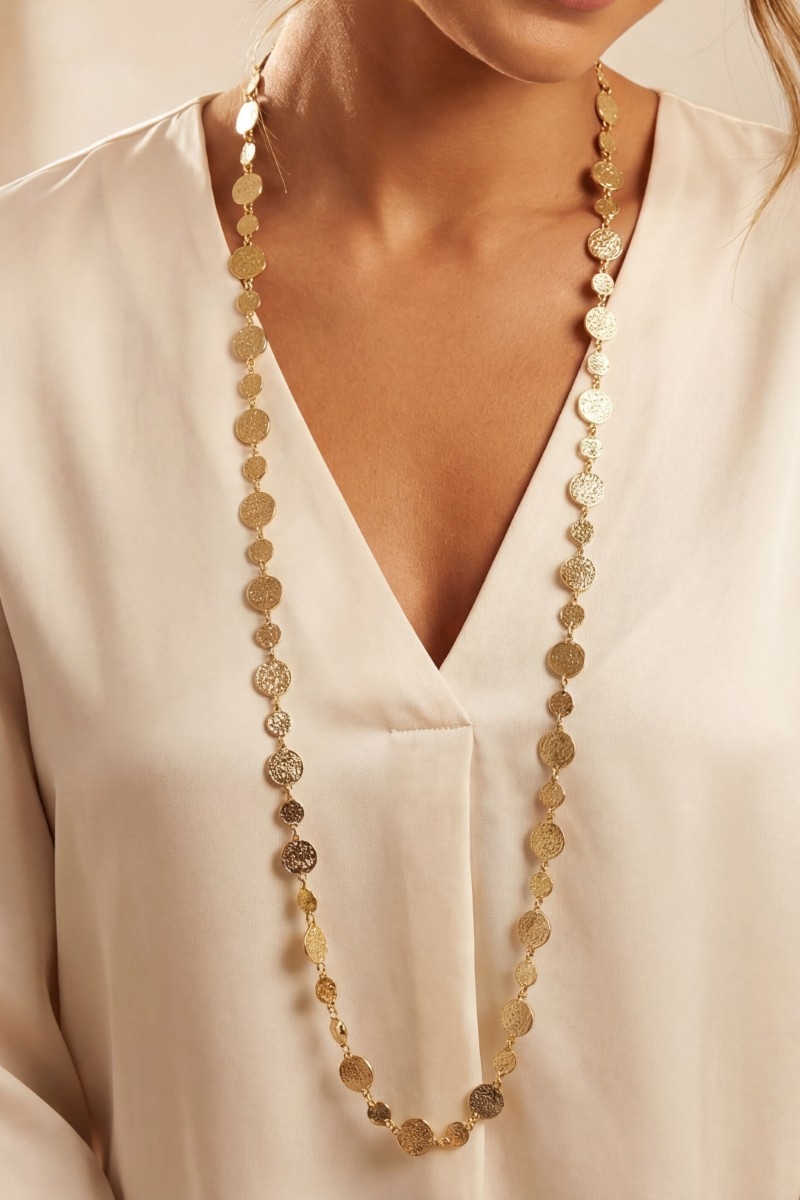 Mixed Textured Coins Long Chain Necklace