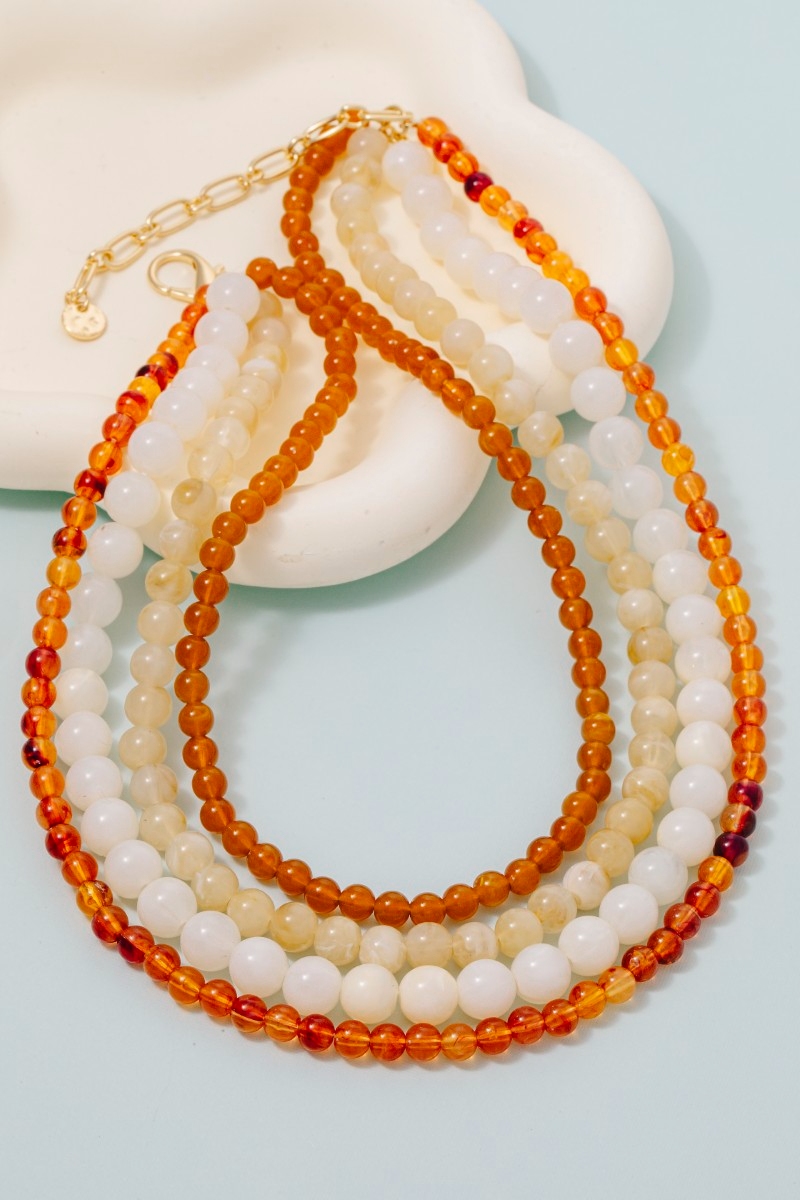 Mixed Marble Resin Layered Beaded Necklace